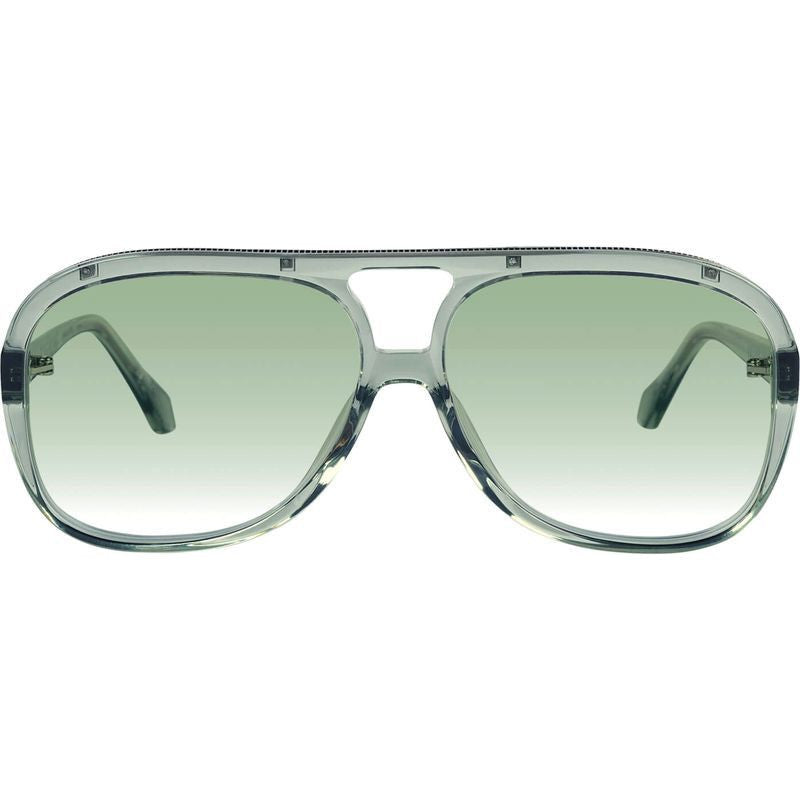 Bang Bang, Transparent Sage with Matte Silver Metal/Light Green Gradient Lenses