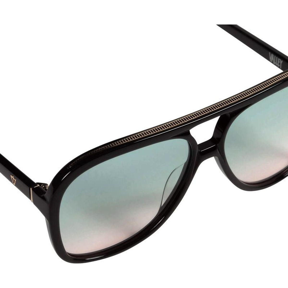 Bang, Gloss Black with Gold Metal Trim/Olive to Rose Gradient Lenses