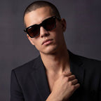 Prisoner II, Gloss Black with Gold Metal/Brown Lenses