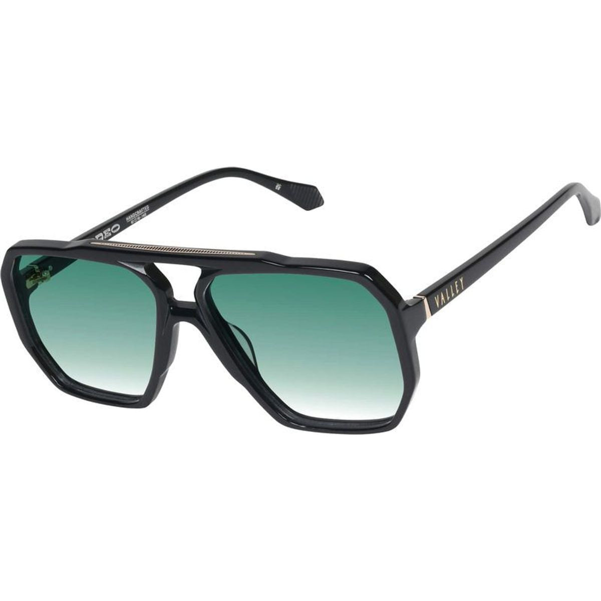 Rodeo, Gloss Black with Gold Metal/Dark Green Gradient Lenses