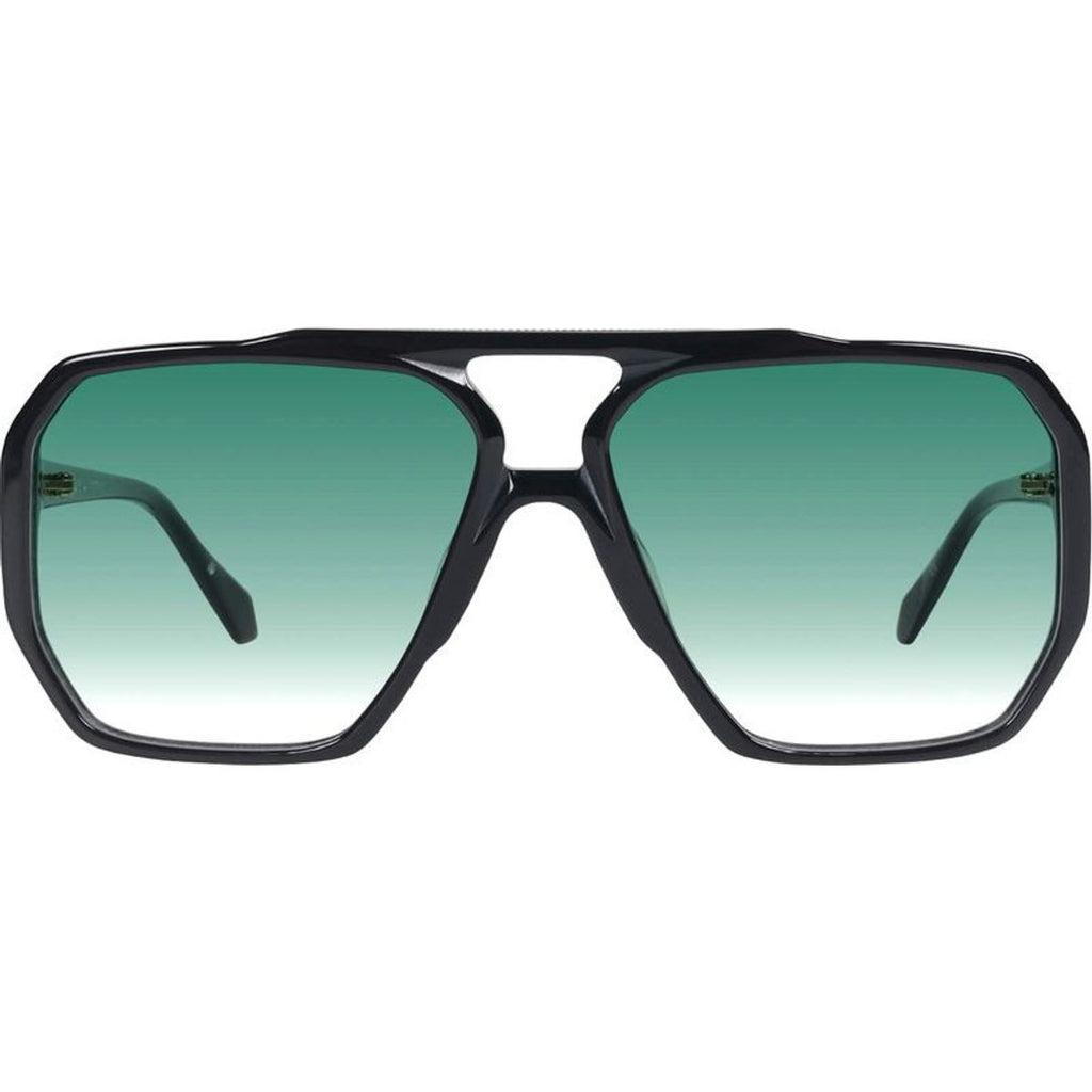 Rodeo, Gloss Black with Gold Metal/Dark Green Gradient Lenses