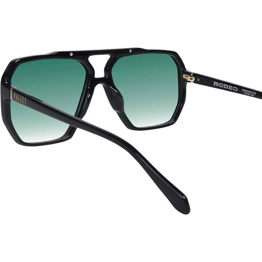 Rodeo, Gloss Black with Gold Metal/Dark Green Gradient Lenses