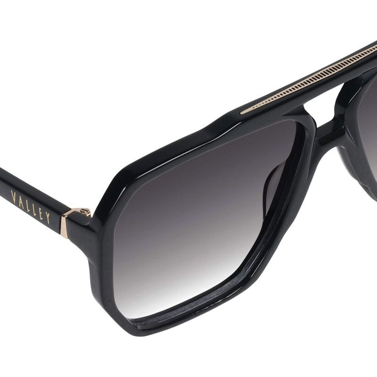 Rodeo, Gloss Black with Gold Metal/Black Gradient Lenses